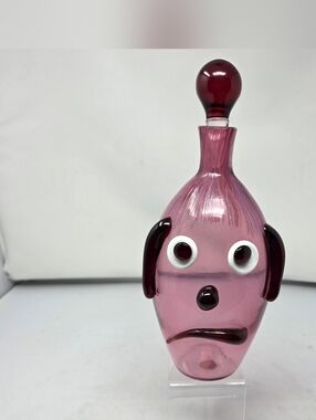 Fratelli Toso Murano Clown Pink Red Decanter With Stopper